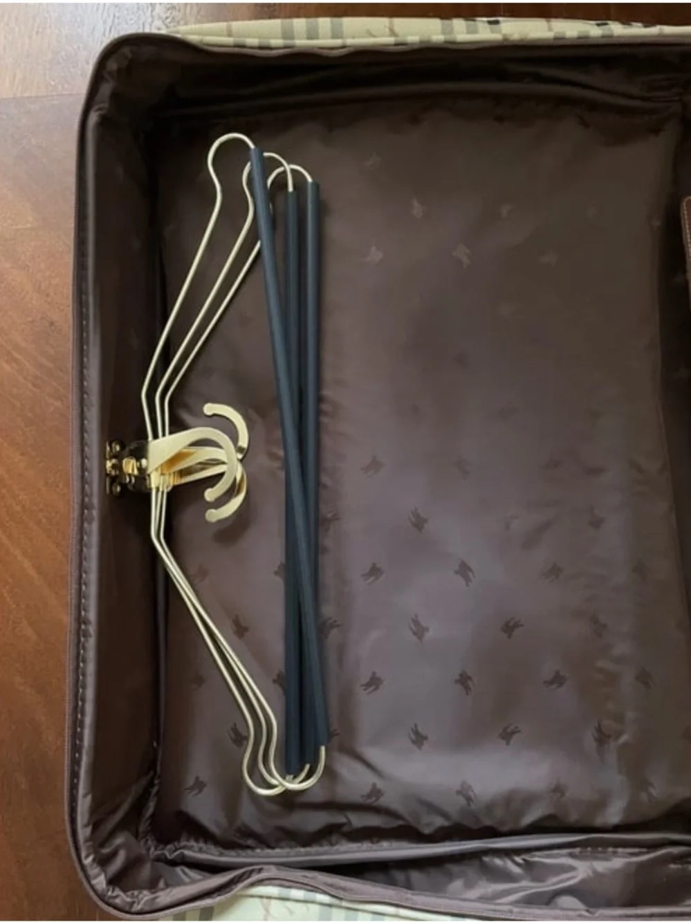 Burberry Beige Tan Check Travel Bag with Brown Leather Trim
